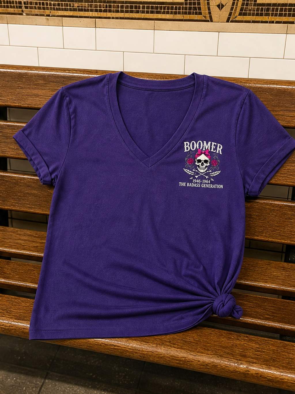 Boomer Not Old, Just Well Seasoned – Still Kicking Ass Women’s V-Neck Tee