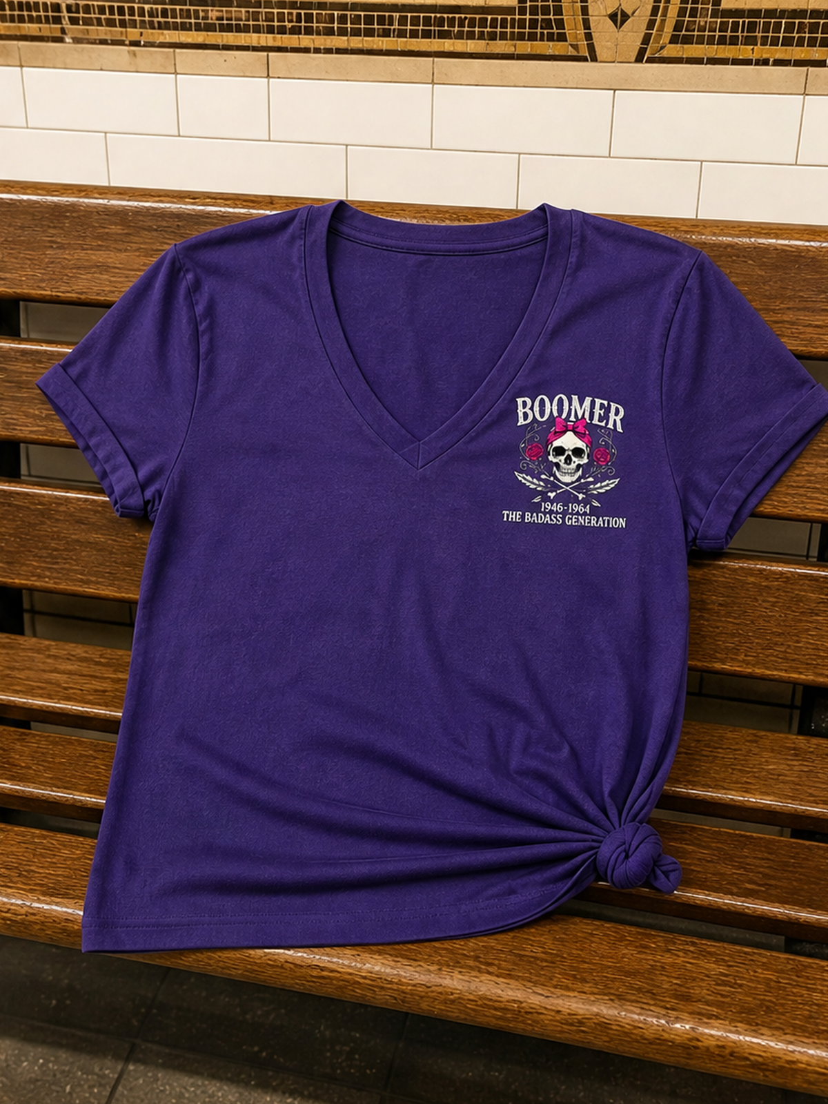 Boomer Not Old, Just Well Seasoned – Still Kicking Ass Women’s V-Neck Tee
